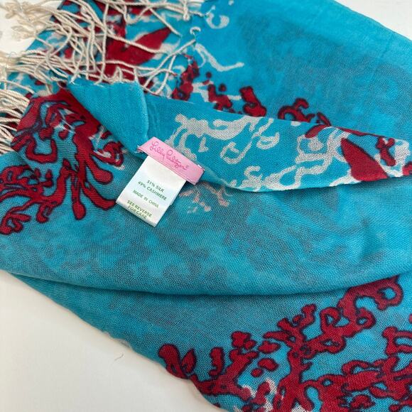 Lilly Pulitzer Coral Cascade Murfee Cashmere Silk Scarf - Picture 2 of 4